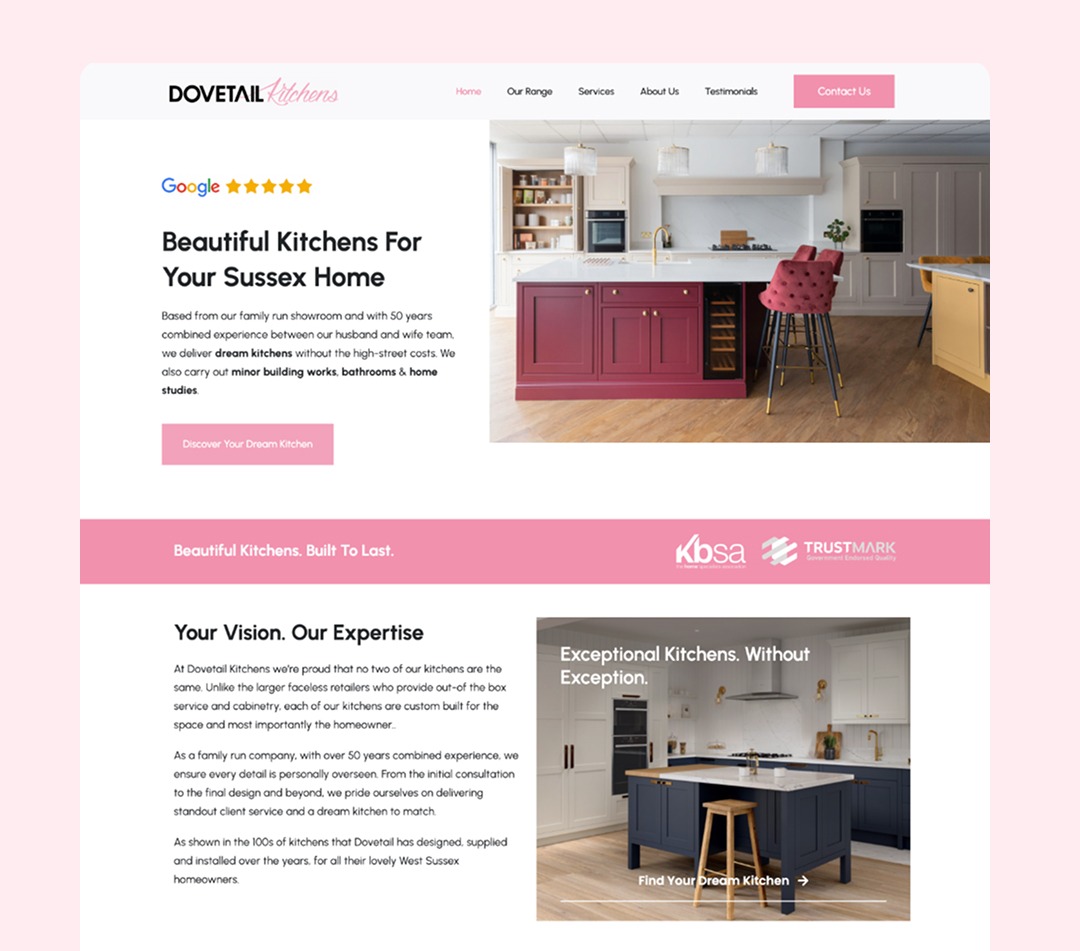 Dovetail Kitchens website homepage