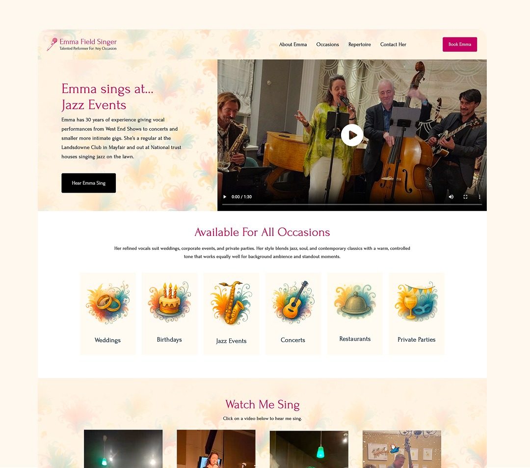Emma Field Singer website homepage