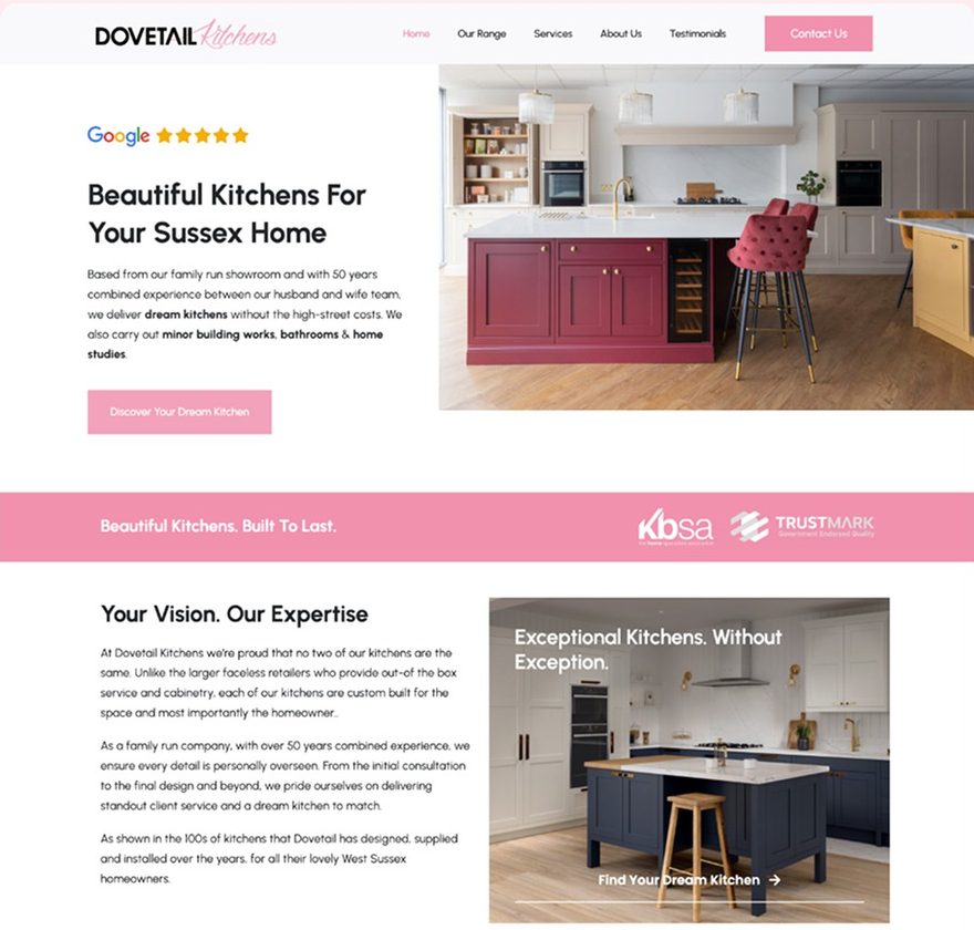 Dovetail Kitchens website homepage