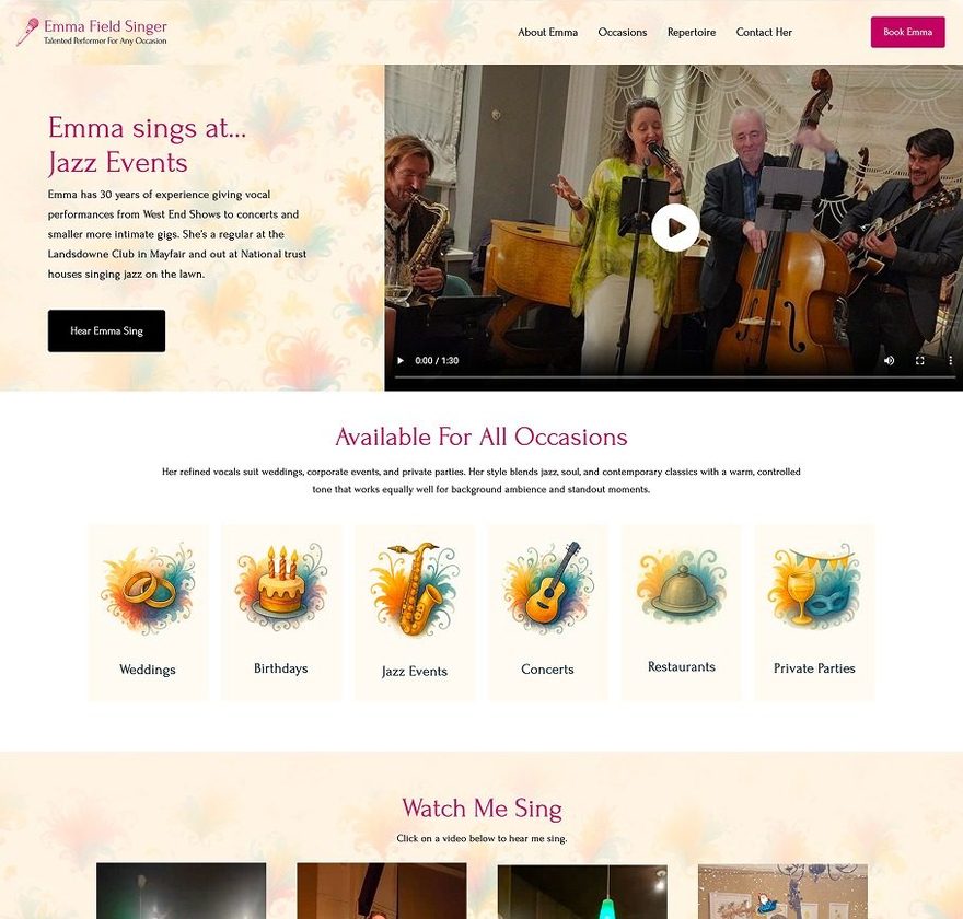 Emma Field Singer website homepage