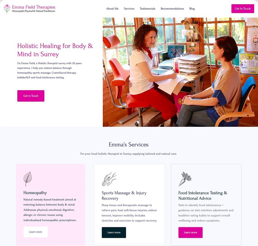 Emma Field Therapies website homepage